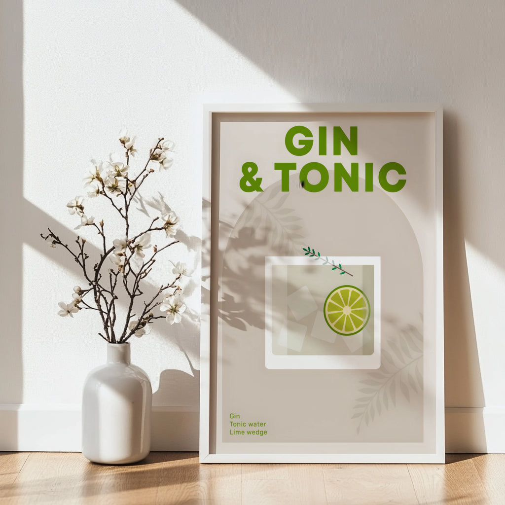 Gin & Tonic Cocktail Recipe Framed Poster#2 – Framed Wall Art Poster - Image 3
