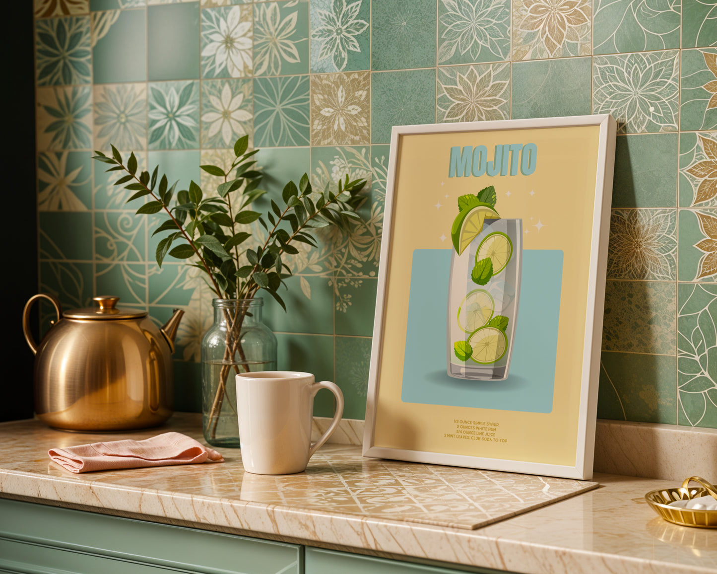 Mojito Cocktail Recipe Bar Wall Art Framed Poster – Framed Wall Art Poster - Image 1