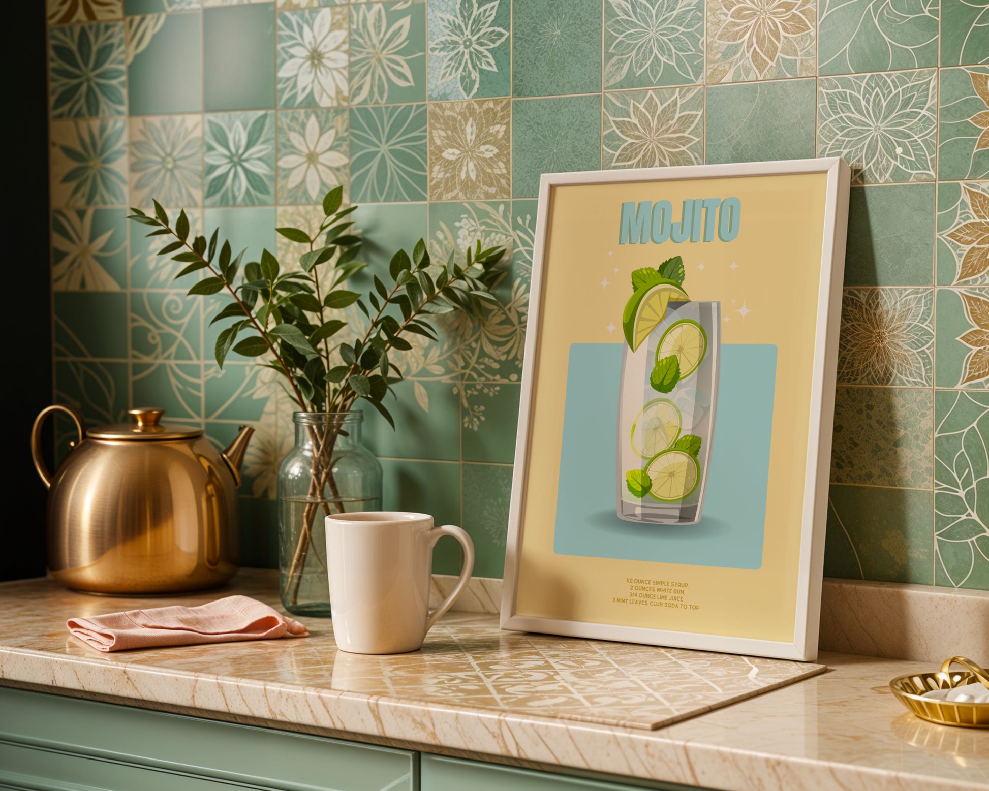 Mojito Cocktail Recipe Bar Wall Art Framed Poster – Framed Wall Art Poster - Image 1