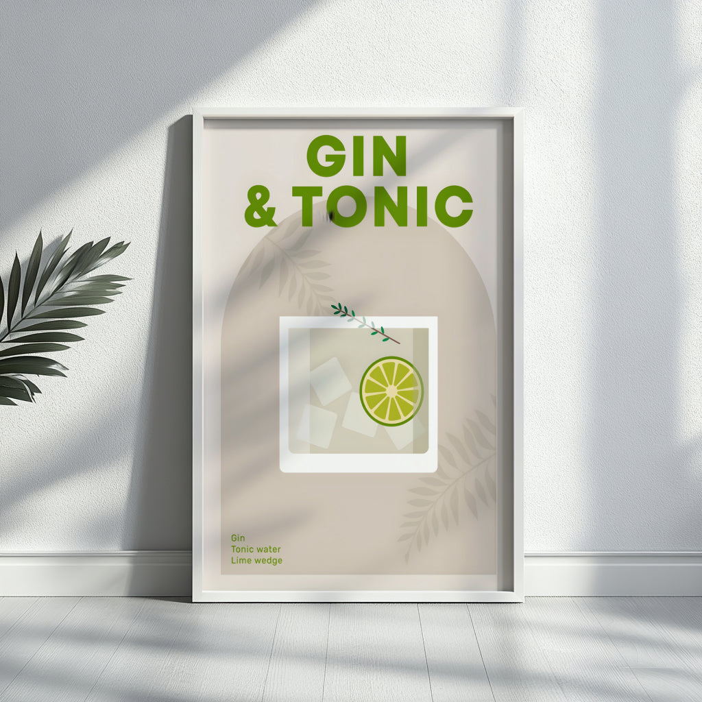 Gin & Tonic Cocktail Recipe Framed Poster#2 – Framed Wall Art Poster - Image 2
