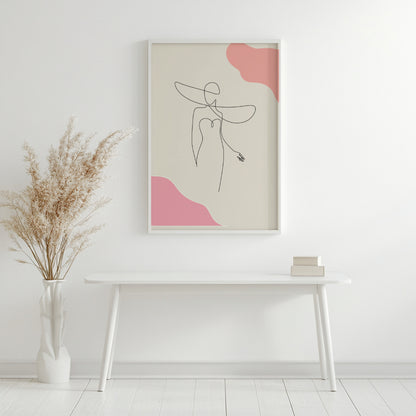 Elegant Woman Hat Line Art Framed Poster – Framed Wall Art Poster - Image 2