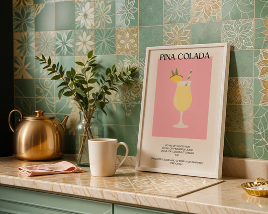 Pina Colada Cocktail Recipe Framed Poster – Framed Wall Art Poster - Image 1