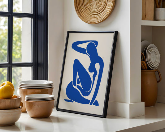 Abstract Blue Nude Woman Figure Framed Wall Art - View 2