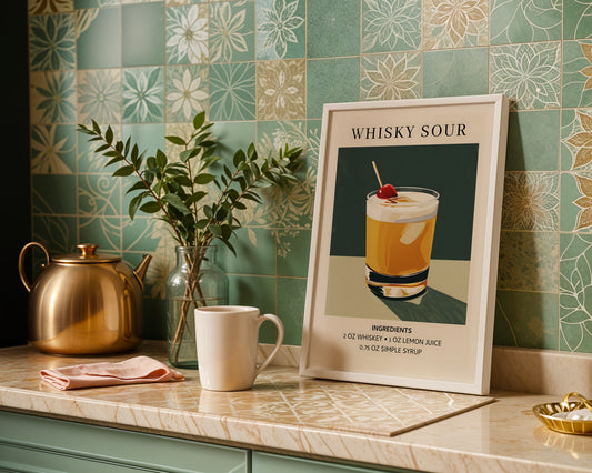 Whisky Sour Cocktail Recipe Framed Poster#1 – Framed Wall Art Poster - Image 1