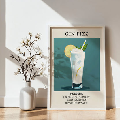 Gin Fizz Cocktail Recipe Framed Poster – Framed Wall Art Poster - Image 3