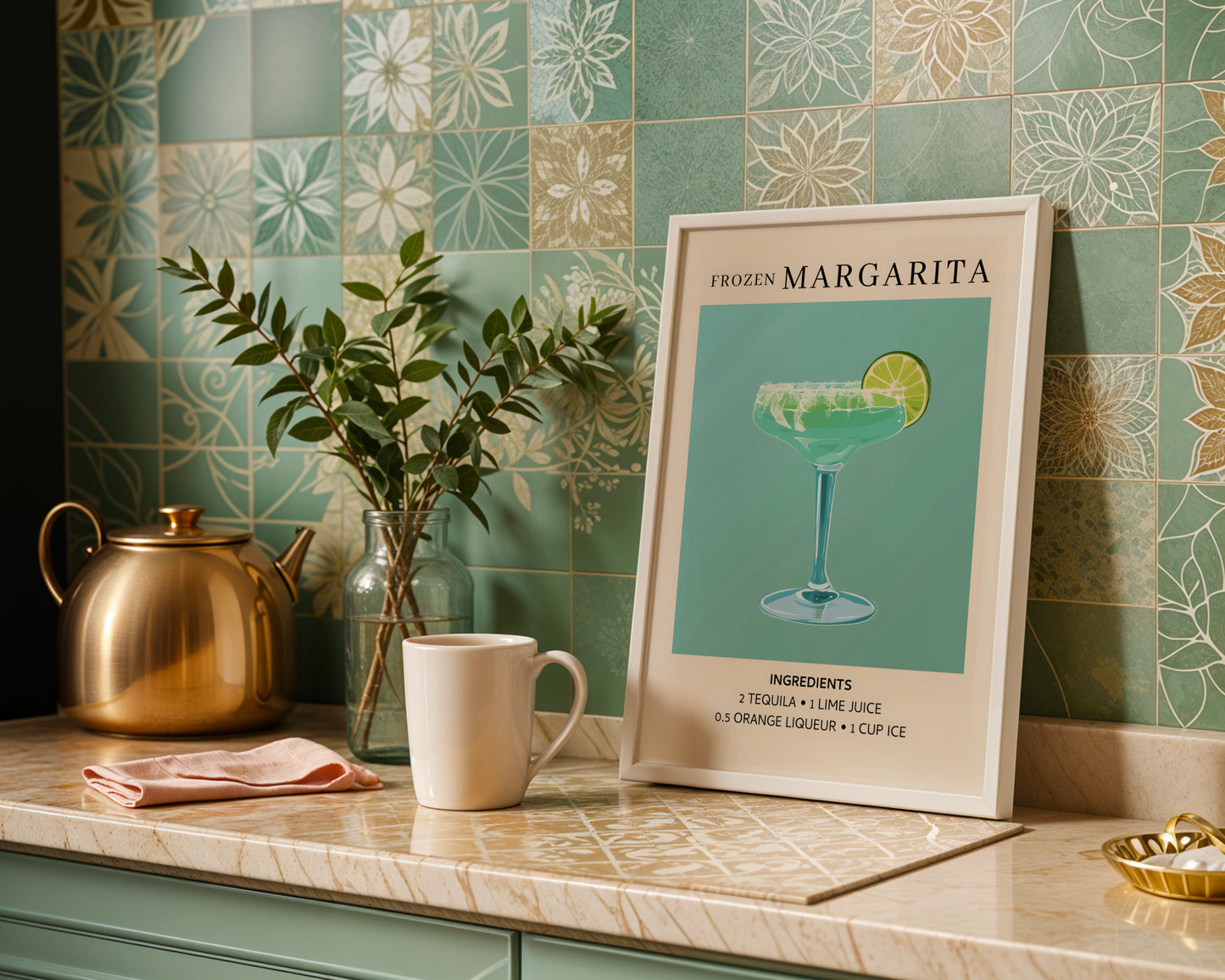 Frozen Margarita Cocktail Recipe Framed Poster#2 – Framed Wall Art Poster - Image 1