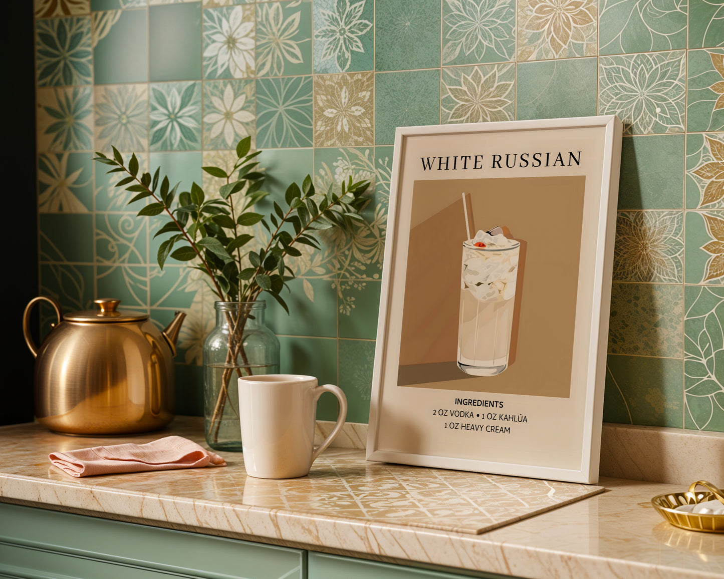White Russian Cocktail Recipe Framed Poster – Framed Wall Art Poster - Image 1