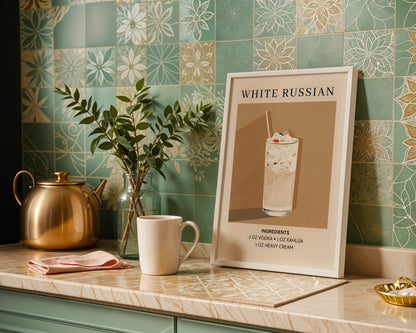 White Russian Cocktail Recipe Framed Poster – Framed Wall Art Poster - Image 1