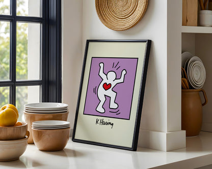 Vibrant Keith Haring Dancing Heart Figure Framed Poster - View 2
