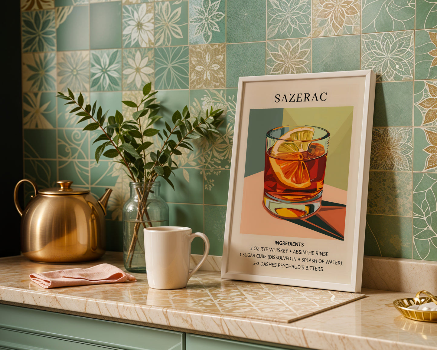 Sazerac Cocktail Recipe Framed Poster – Framed Wall Art Poster - Image 1