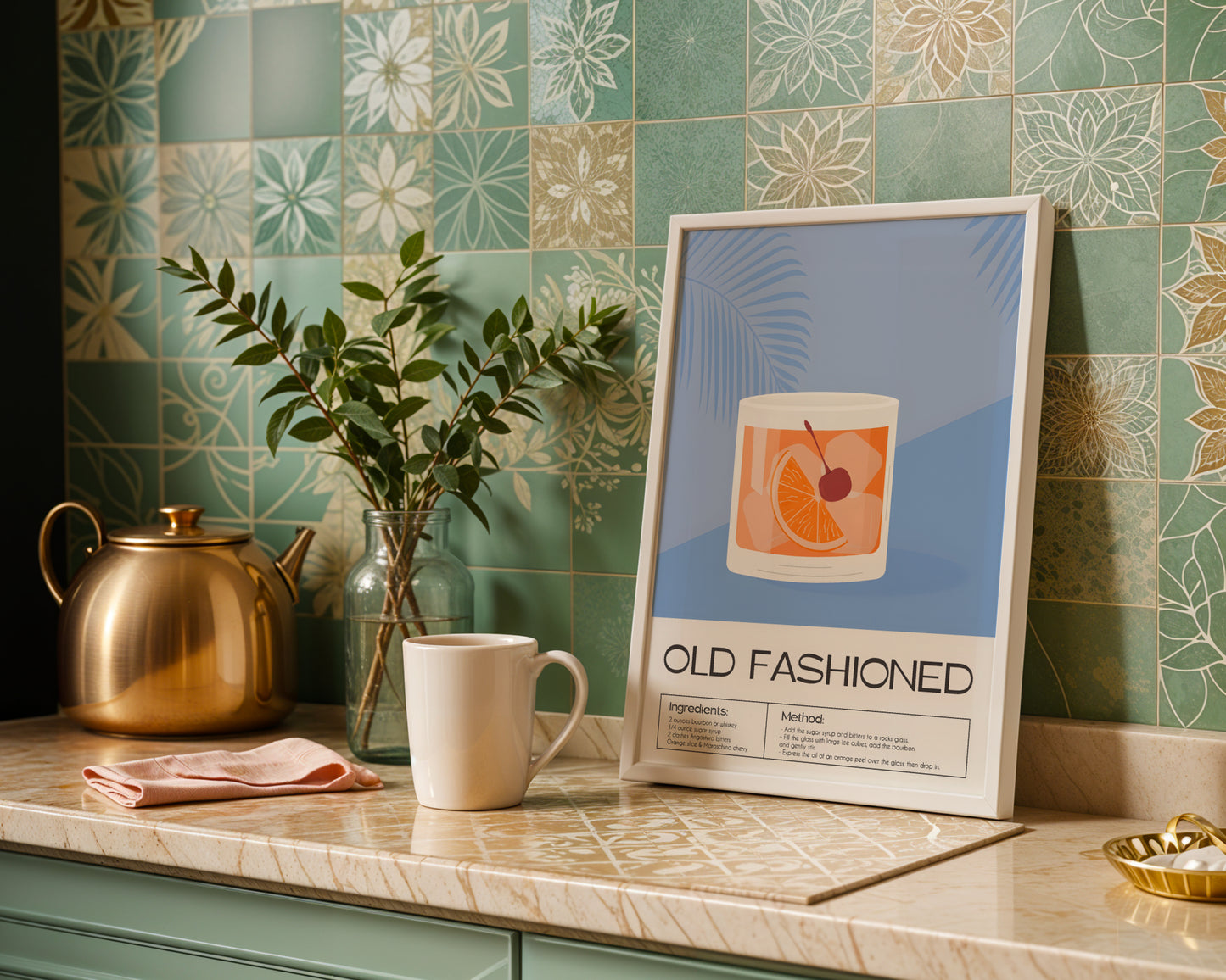 Old Fashioned Cocktail Recipe Framed Poster#1 – Framed Wall Art Poster - Image 1