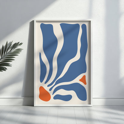Modern Abstract Blue Terracotta Flow Wall Art – Framed Wall Art Poster - Image 1