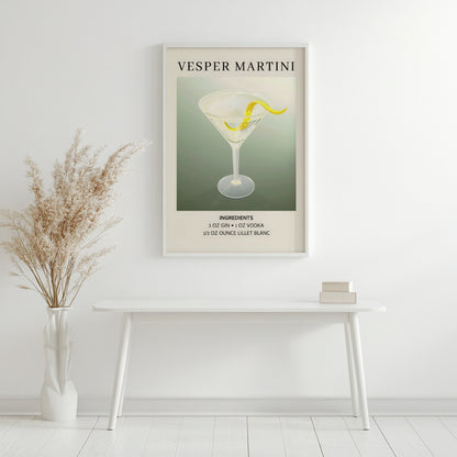 Vesper Martini Cocktail Recipe Framed Poster – Framed Wall Art Poster - Image 2