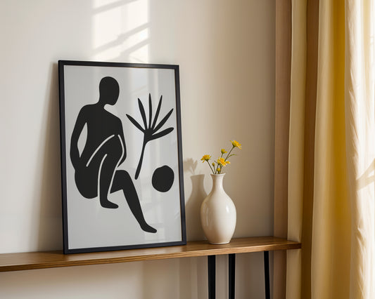 Abstract Seated Figure & Tropical Leaf Framed Poster - View 2