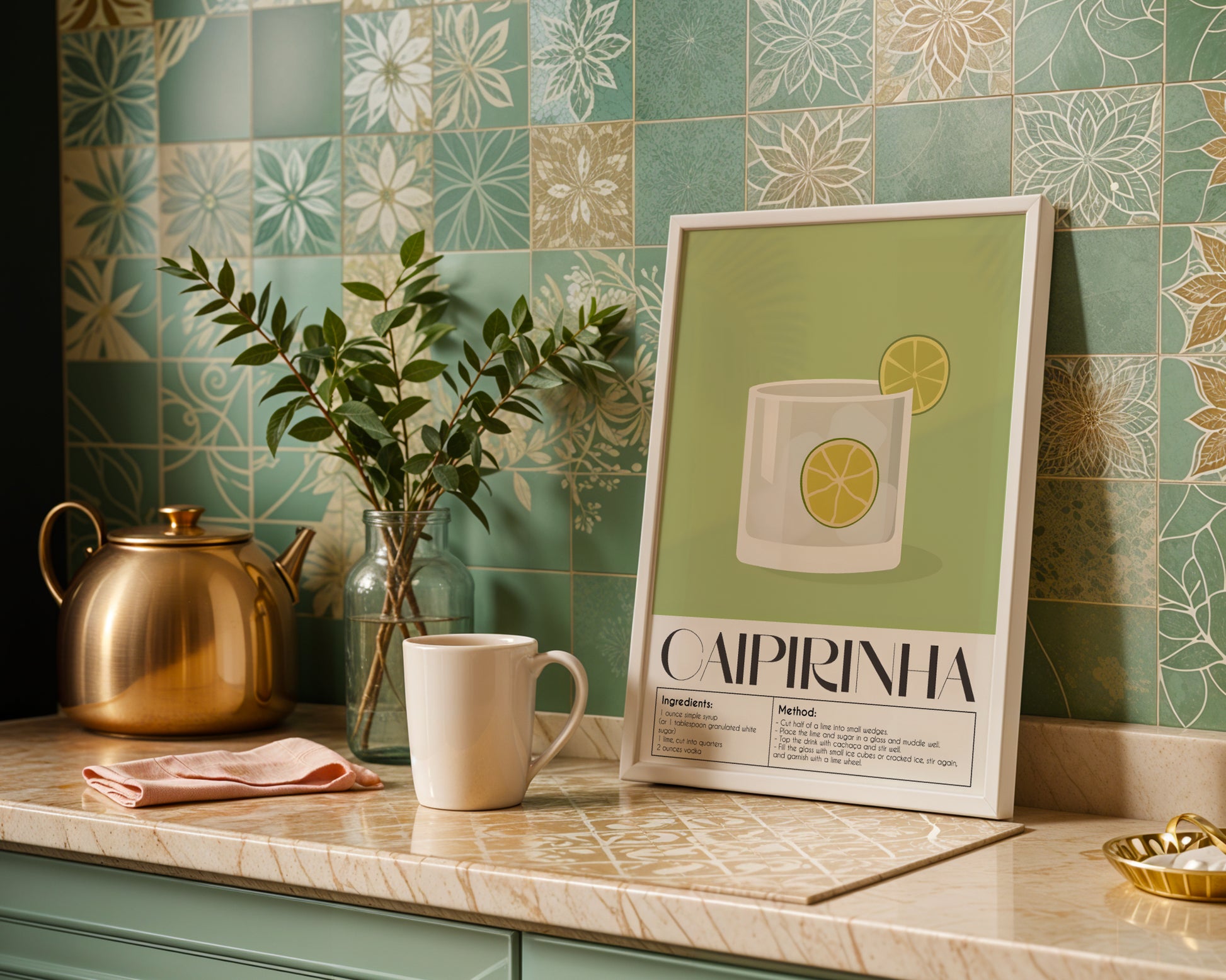 Caipirinha Cocktail Recipe Framed Poster – Framed Wall Art Poster - Image 1