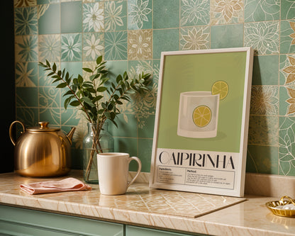Caipirinha Cocktail Recipe Framed Poster – Framed Wall Art Poster - Image 1