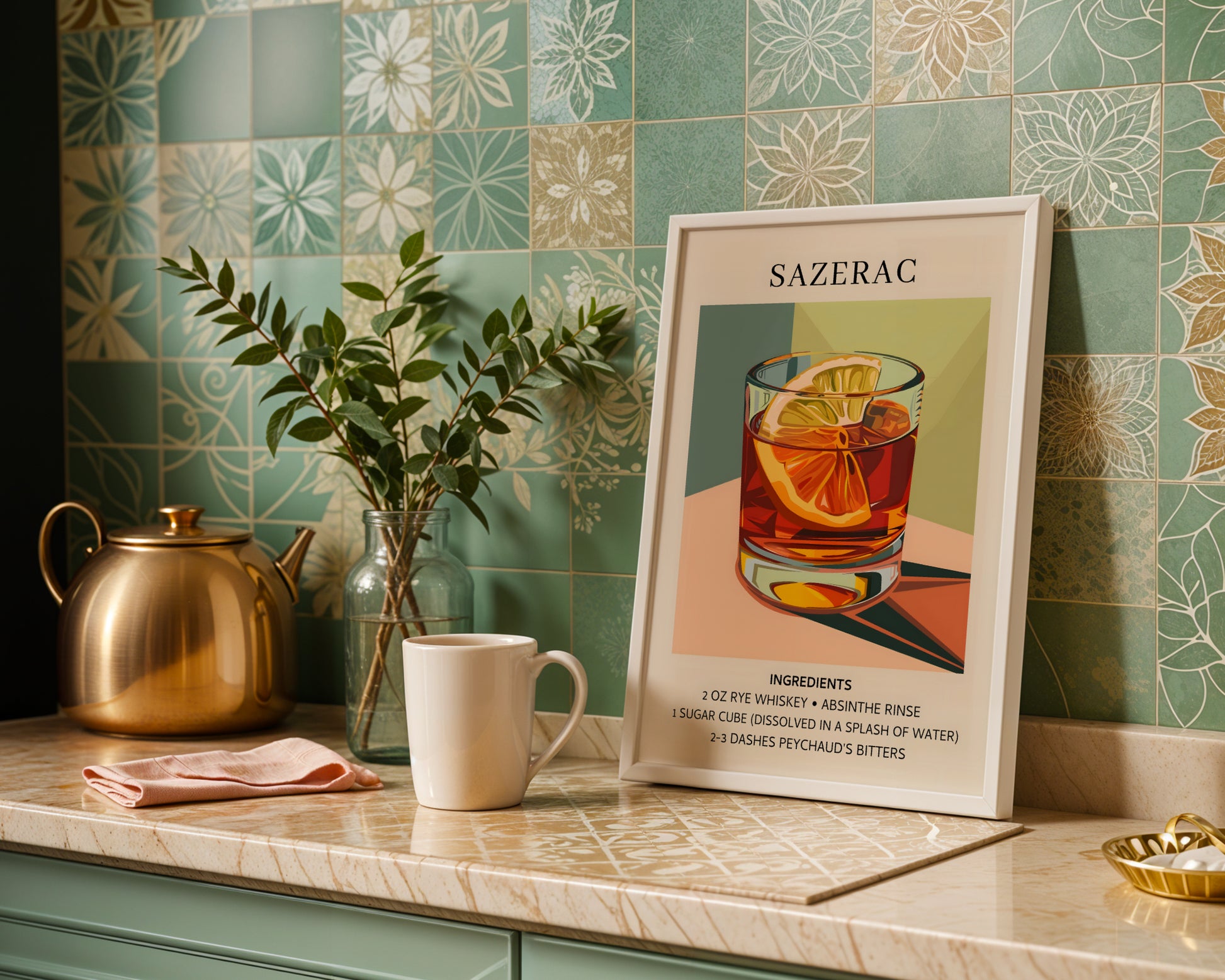 Sazerac Cocktail Recipe Framed Poster – Framed Wall Art Poster - Image 1