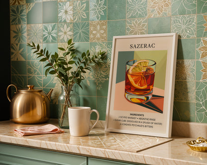 Sazerac Cocktail Recipe Framed Poster – Framed Wall Art Poster - Image 1