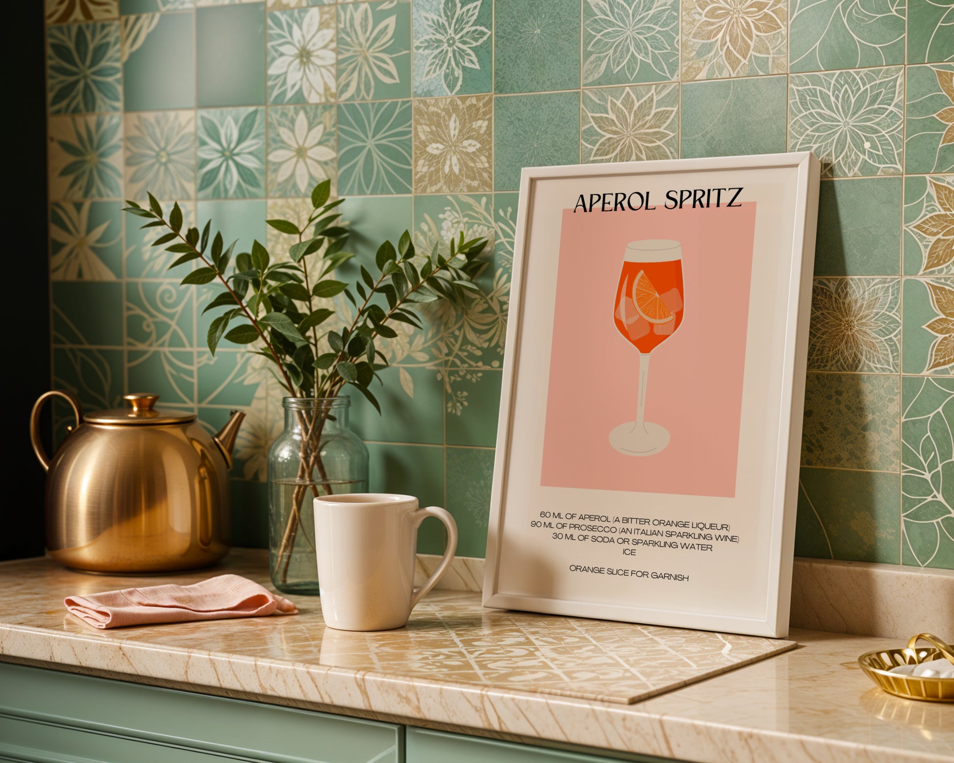 Aperol Spritz Cocktail Recipe - Style #3 Framed Poster – Framed Wall Art Poster - Image 1