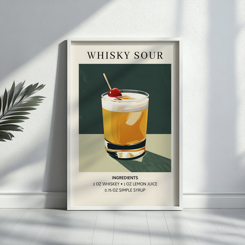 Whisky Sour Cocktail Recipe Framed Poster#1 – Framed Wall Art Poster - Image 3