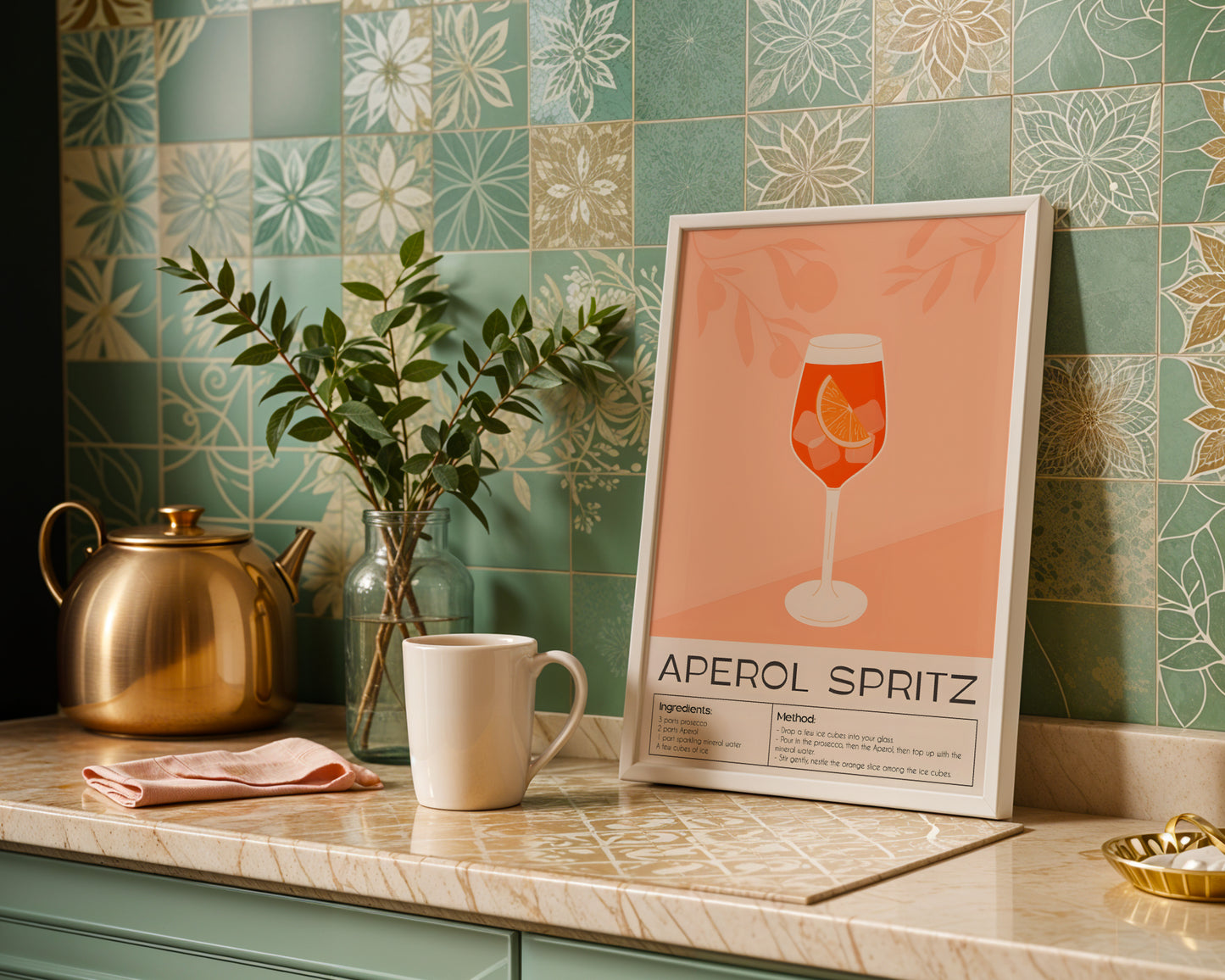 Aperol Spritz Cocktail Recipe - Style #1 Framed Poster – Framed Wall Art Poster - Image 1