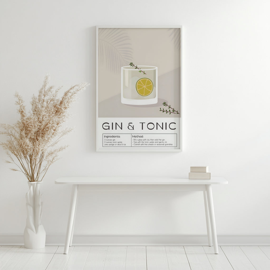 Gin & Tonic Cocktail Recipe Framed Poster#1 – Framed Wall Art Poster - Image 3