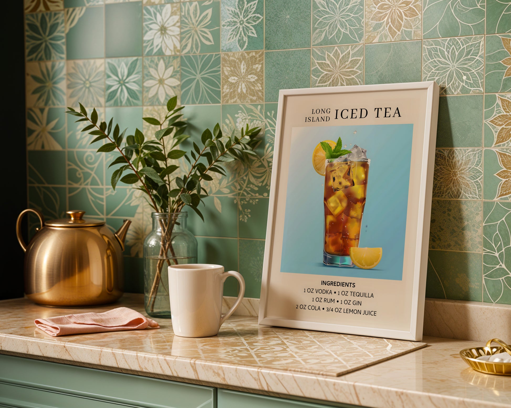 Long Island Iced Tea Cocktail Recipe Framed Poster – Framed Wall Art Poster - Image 1