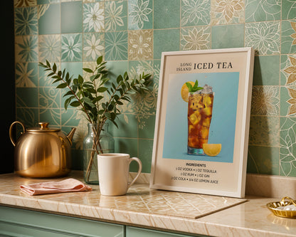 Long Island Iced Tea Cocktail Recipe Framed Poster – Framed Wall Art Poster - Image 1