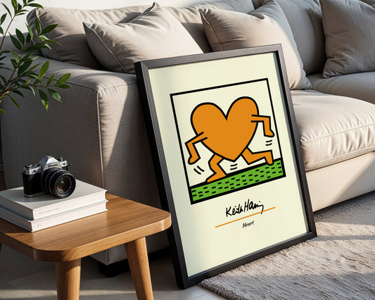 Keith Haring Pop Art Running Heart Framed Poster - View 1