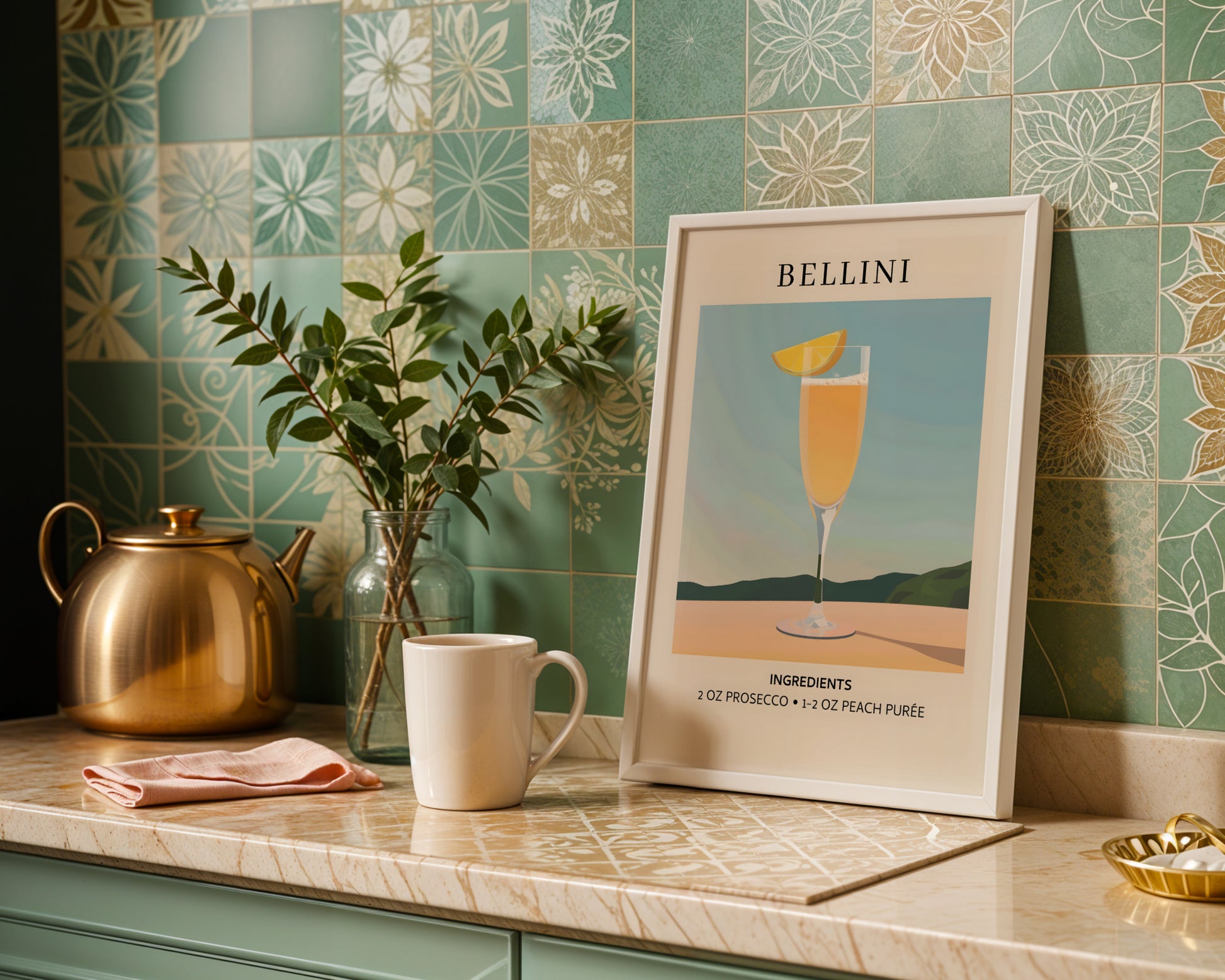 Bellini Cocktail Recipe Framed Poster – Framed Wall Art Poster - Image 1