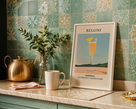 Bellini Cocktail Recipe Framed Poster – Framed Wall Art Poster - Image 1