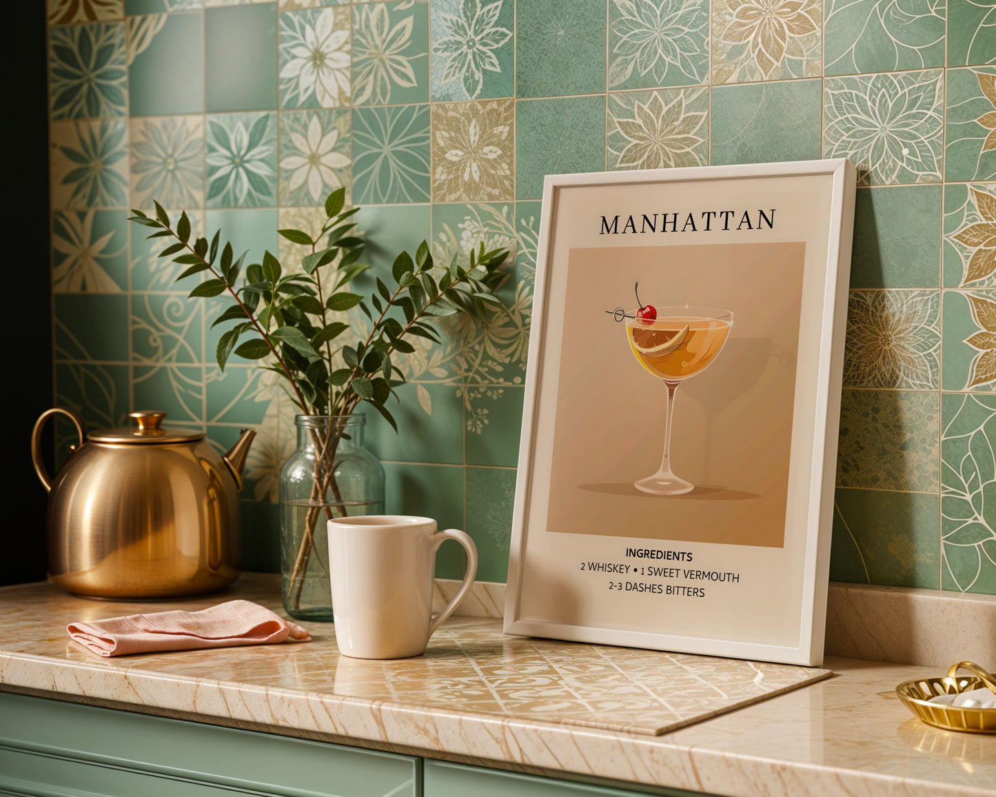 Manhattan Cocktail Recipe Framed Poster – Framed Wall Art Poster - Image 1