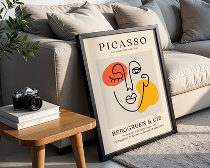 Picasso Abstract Face Line Art Modern Framed Poster - View 3