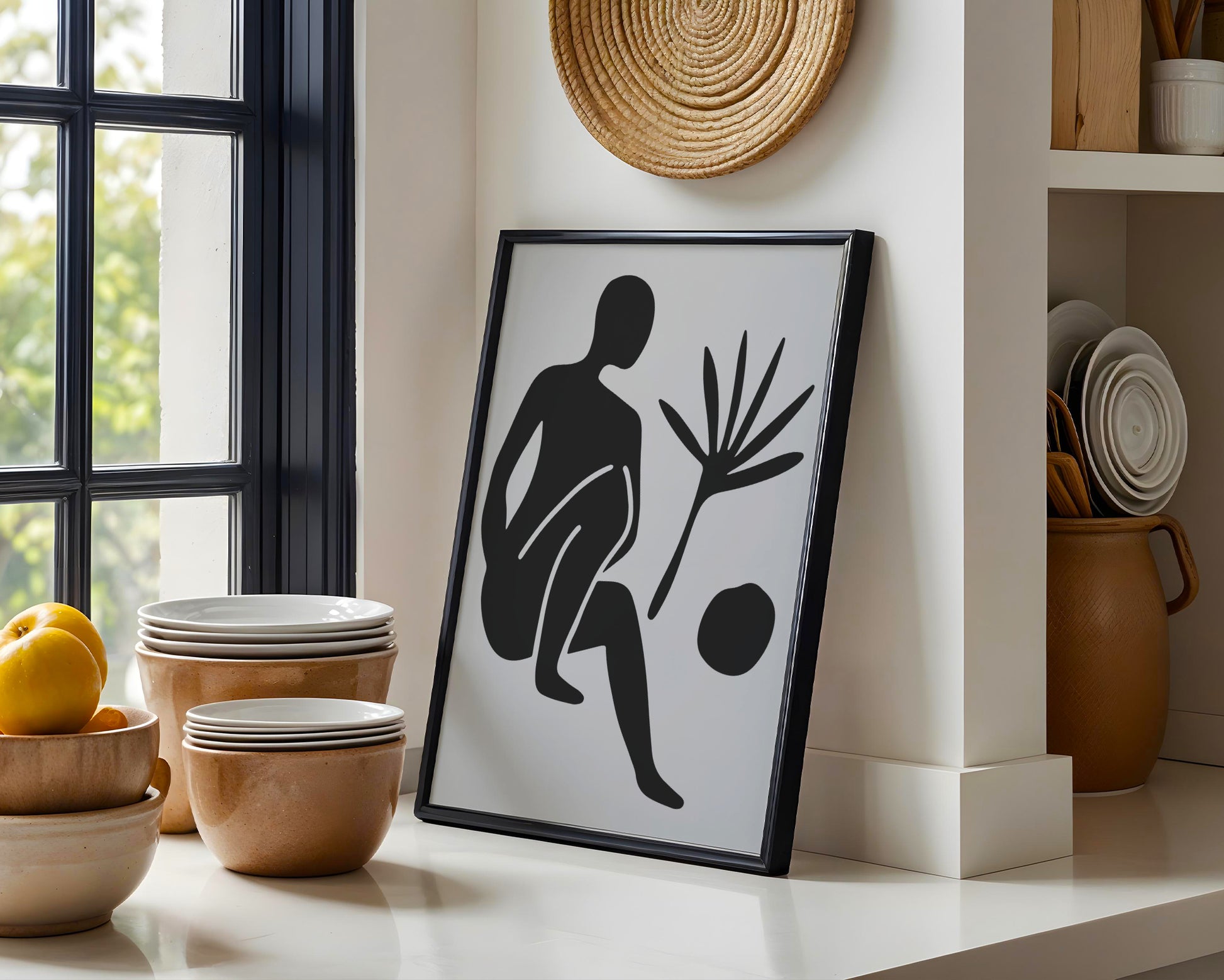 Abstract Seated Figure & Tropical Leaf Framed Poster - View 1