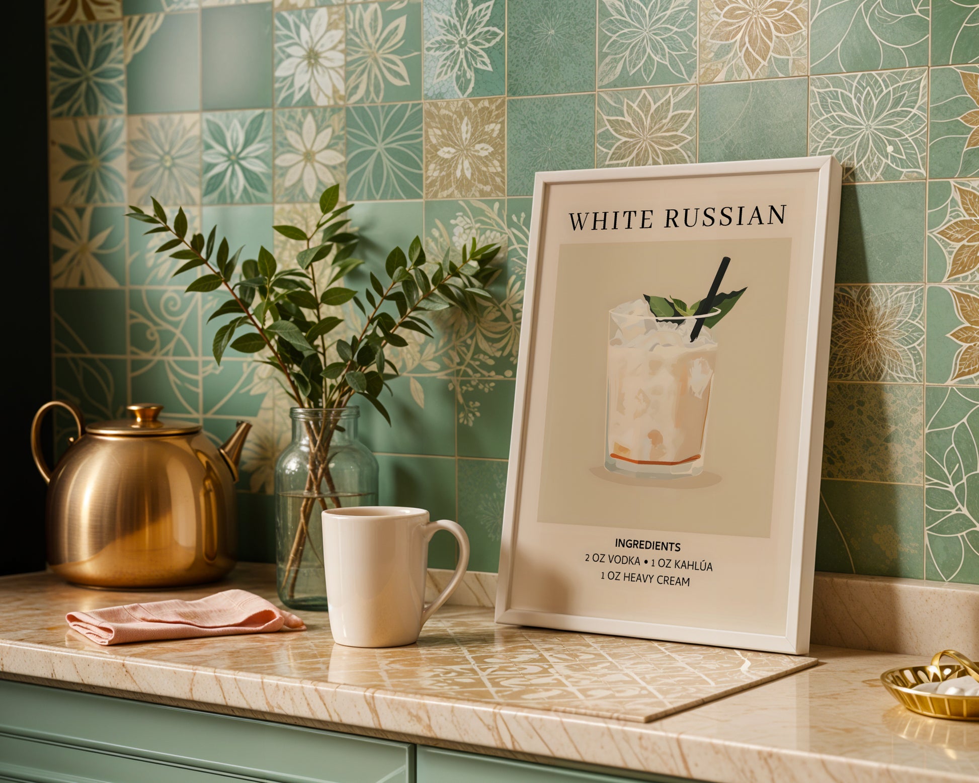 White Russian Cocktail Recipe Framed Poster#1 – Framed Wall Art Poster - Image 1