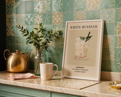 White Russian Cocktail Recipe Framed Poster#1 – Framed Wall Art Poster - Image 1