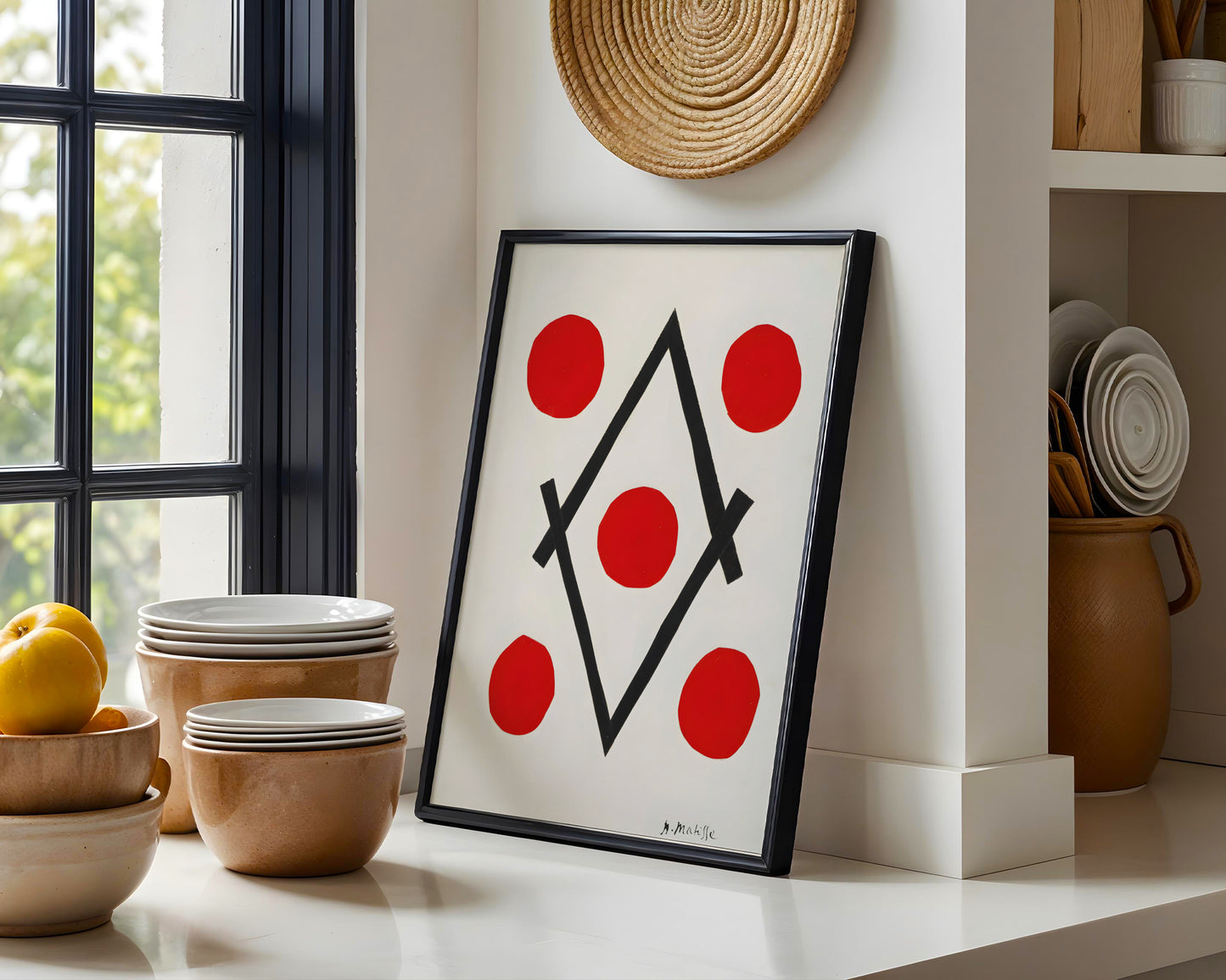 Matisse-Inspired Abstract Red Dots Framed Poster - View 3