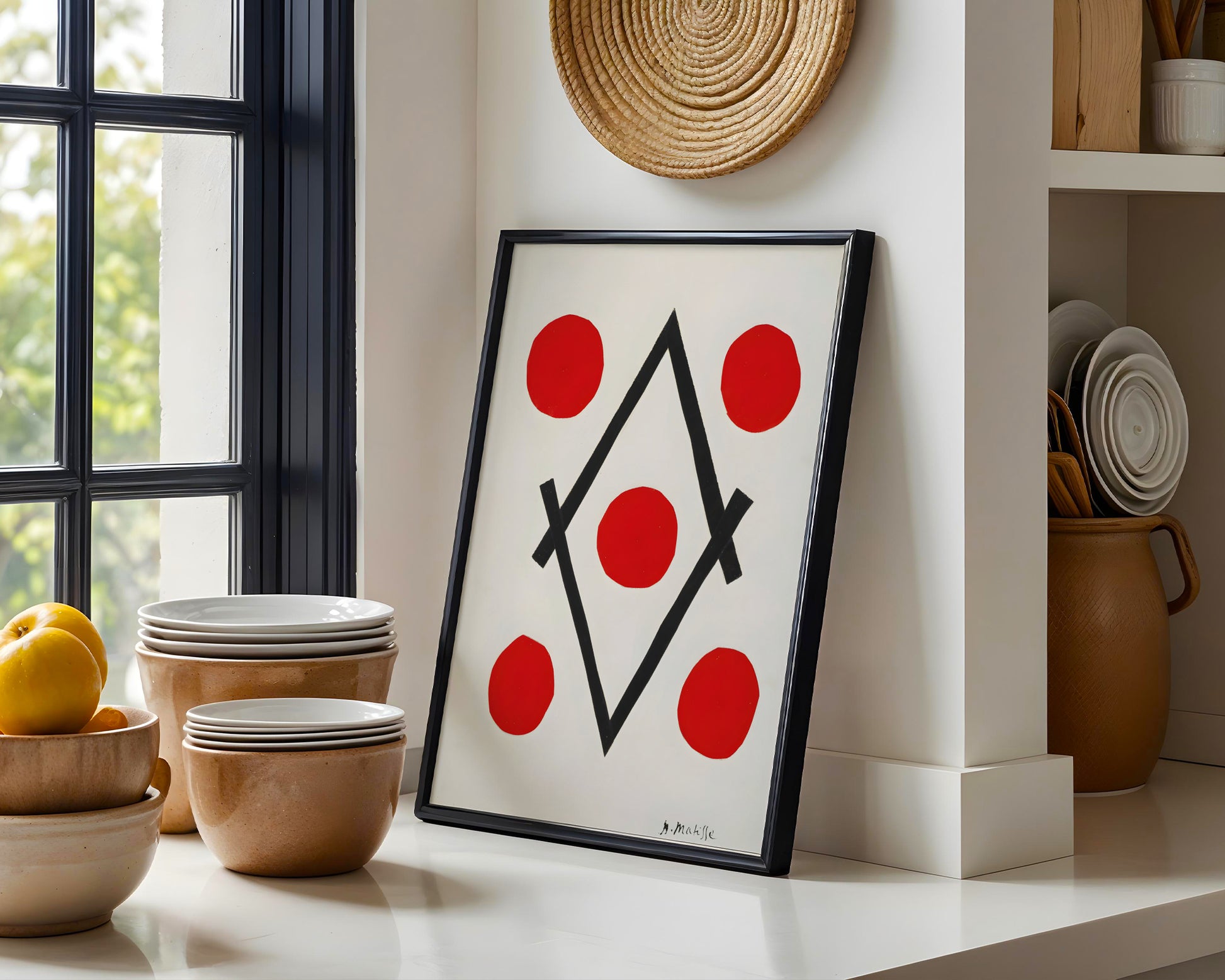 Matisse-Inspired Abstract Red Dots Framed Poster - View 3