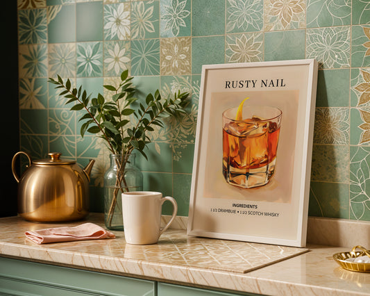 Rusty Nail Cocktail Recipe Framed Poster – Framed Wall Art Poster - Image 1