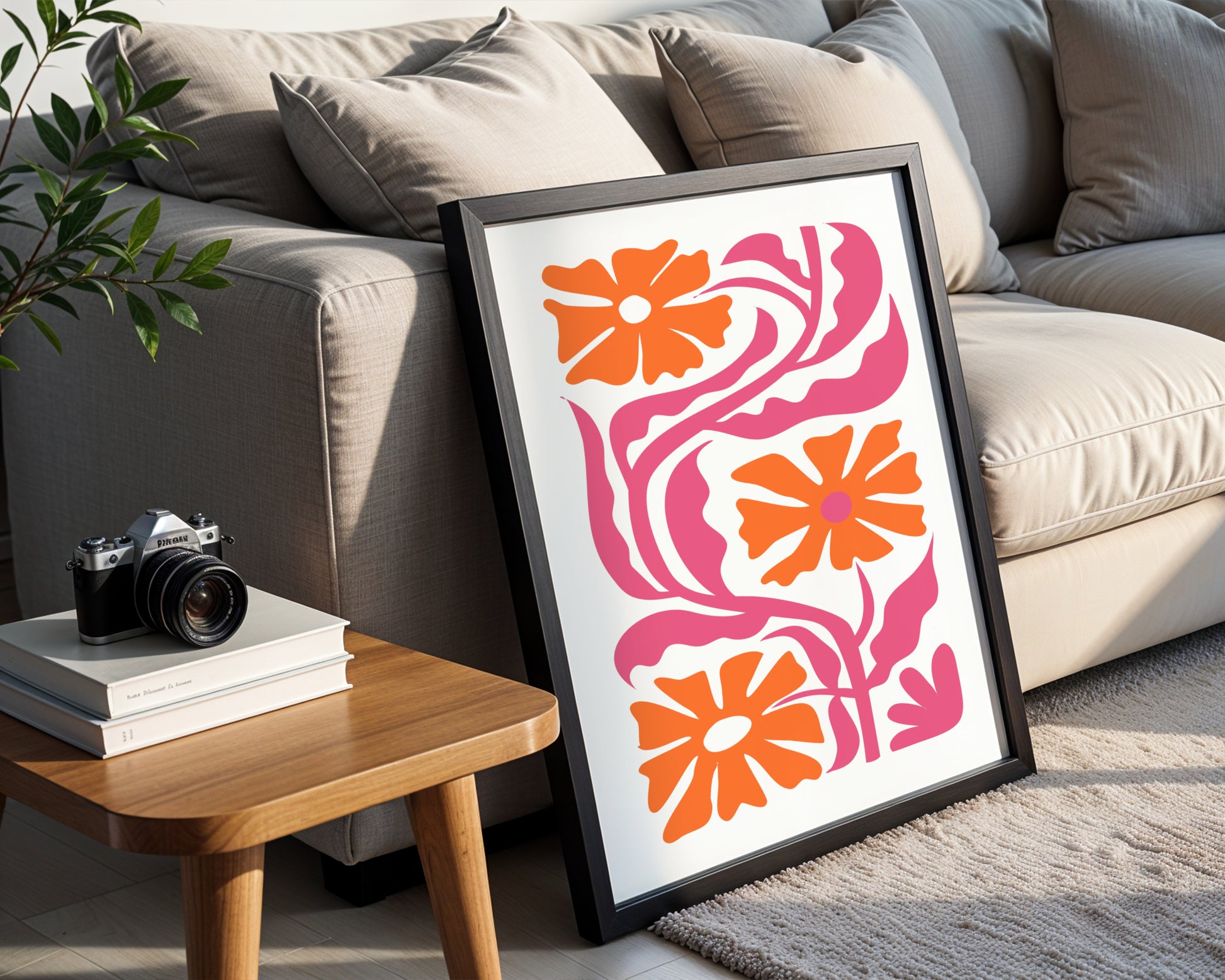 Vibrant Abstract Orange & Pink Floral Framed Poster – Framed Wall Art Poster - Image 1