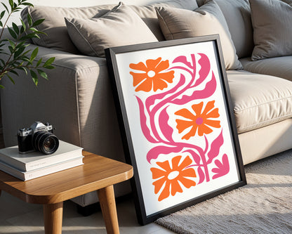 Vibrant Abstract Orange & Pink Floral Framed Poster – Framed Wall Art Poster - Image 1