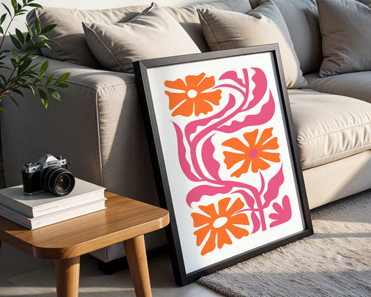 Vibrant Abstract Orange & Pink Floral Framed Poster – Framed Wall Art Poster - Image 1