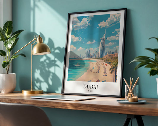 Dubai Burj Al Arab Beach Cityscape Framed Poster – Framed Wall Art Poster - Image 1