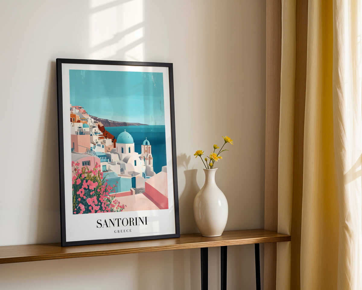 Santorini Greece Cliffside Village Framed Poster – Framed Wall Art Poster - Image 2