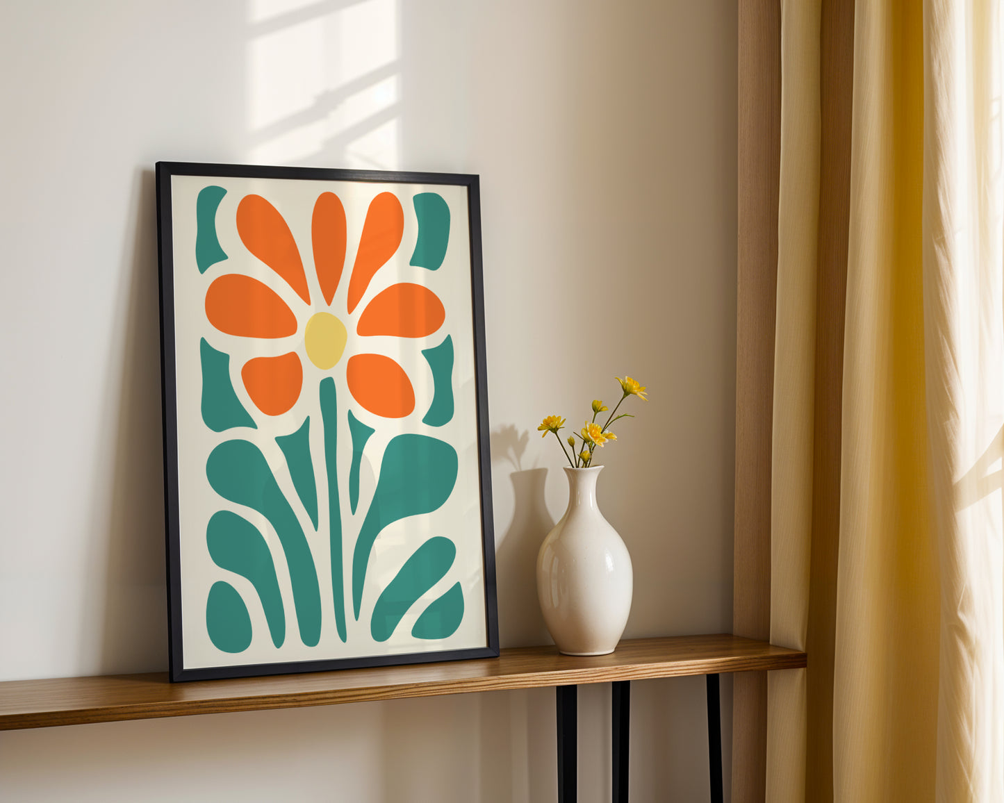 Orange Teal Abstract Flower Framed Poster – Framed Wall Art Poster - Image 2