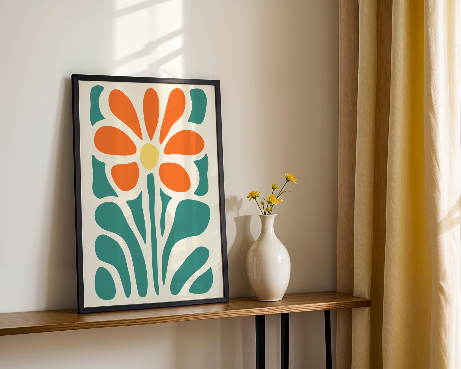 Orange Teal Abstract Flower Framed Poster – Framed Wall Art Poster - Image 2