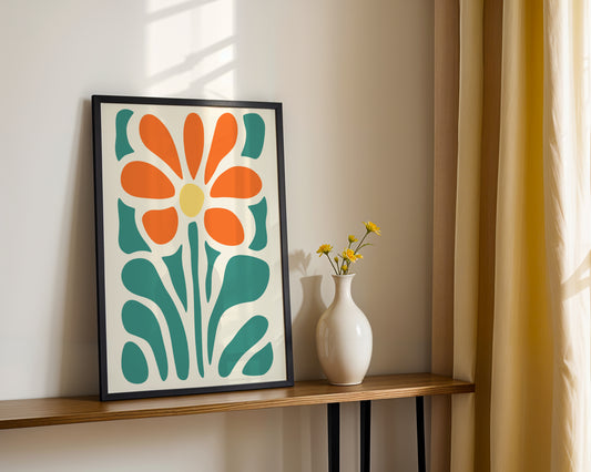Orange Teal Abstract Flower Framed Poster – Framed Wall Art Poster - Image 2