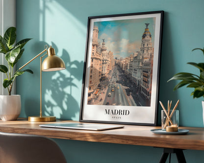 Madrid Gran Via Cityscape Framed Poster – Framed Wall Art Poster - Image 1