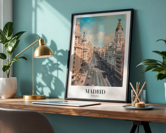 Madrid Gran Via Cityscape Framed Poster – Framed Wall Art Poster - Image 1