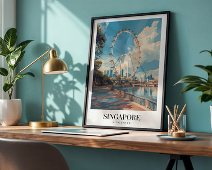 Singapore Flyer Cityscape Framed Poster – Framed Wall Art Poster - Image 1